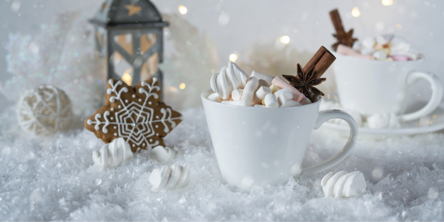 Image of warm winter drinks with holiday decor