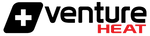 Venture Heat logo with large plus sign with word venture in black color and heat in red
