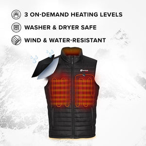 Men's Tri-Zone Insulated Heated Puffer Vest  - Roam 2.0  - Black  - FINAL SALE
