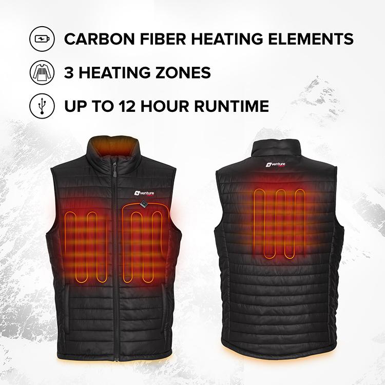 Men's Tri-Zone Insulated Heated Puffer Vest  - Roam 2.0  - Black  - FINAL SALE