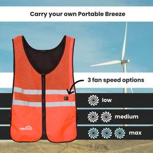 3 Speed Wearable Fan Cooling Vest  - Hi-Vis Orange - FINAL SALE
