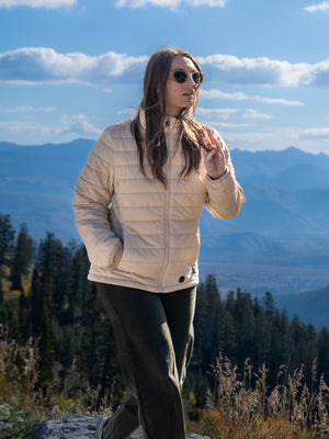 Women's 13W Heated Puffer Jacket with HeatSync  - Oatmeal - FINAL SALE